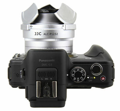 JJC Silver Auto Lens Cap PANASONIC Lumix G Vario HD 12-32mm Lens
